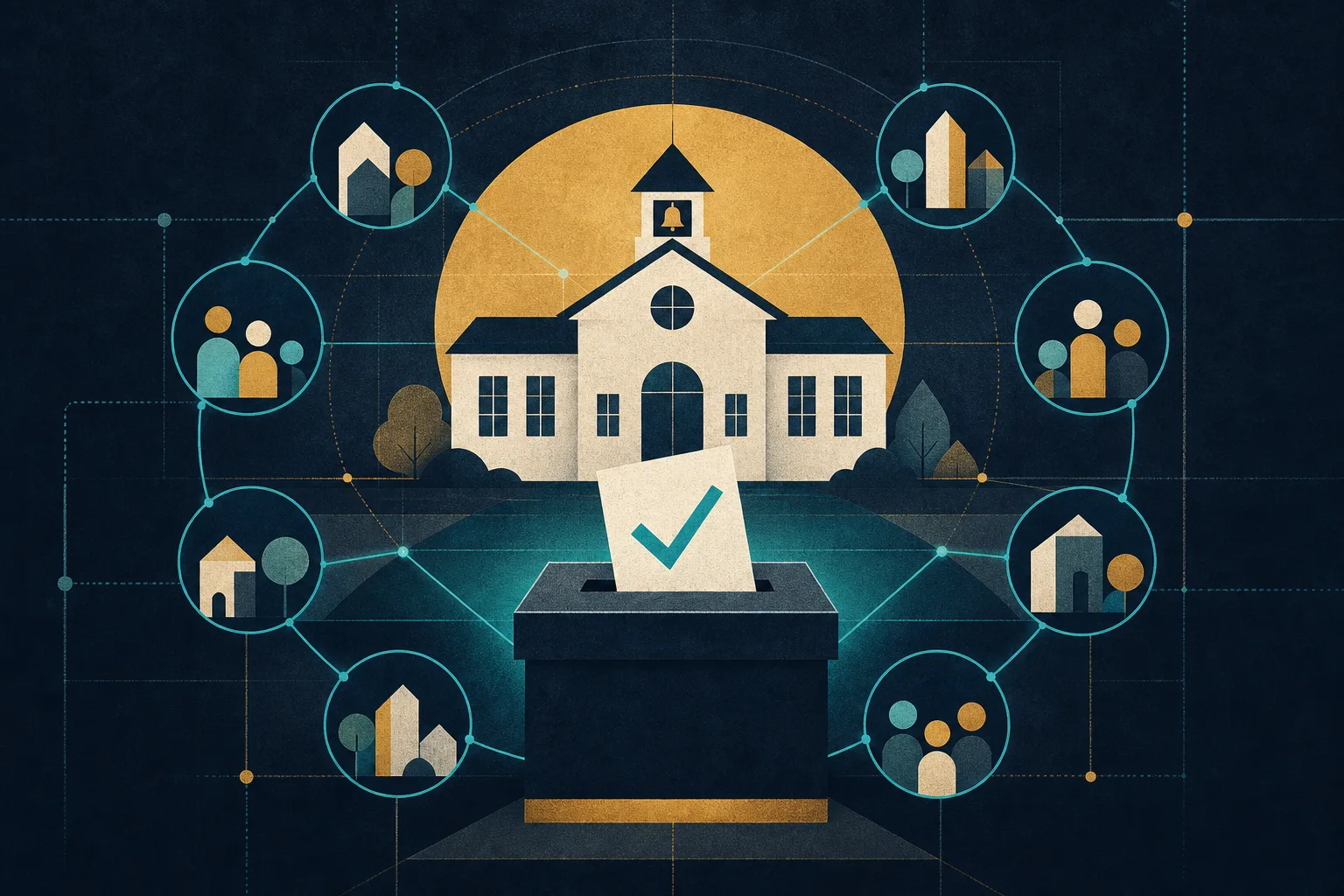 Editorial illustration of a community school board ballot